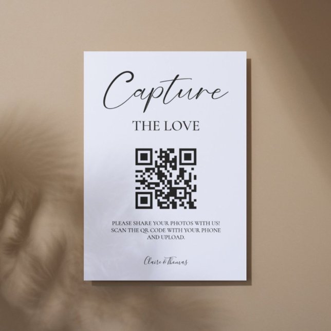 Elegant Script Wedding Photo Share QR code  Pedestal Sign (Creator Uploaded)