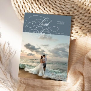 Elegant Script Wedding Photo Slate Blue Thank You Card