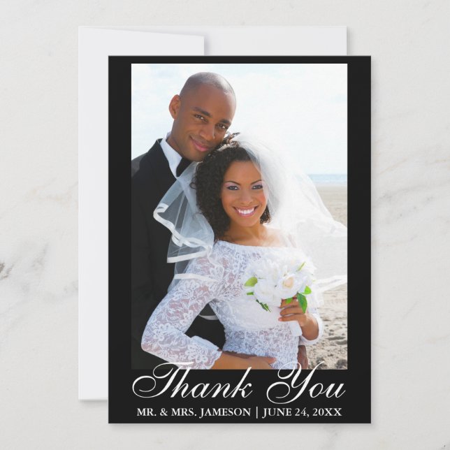 Elegant Script Wedding Photo Thank You Card (Front)