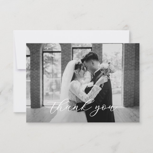 Elegant Script Wedding Photo Thank You Card (Front)