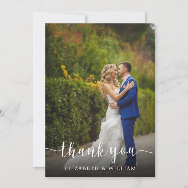 Elegant Script Wedding Photo | Thank You Card (Front)
