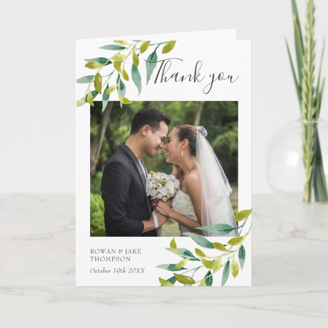 Elegant Script Wedding Photo Thank You Card (Front)
