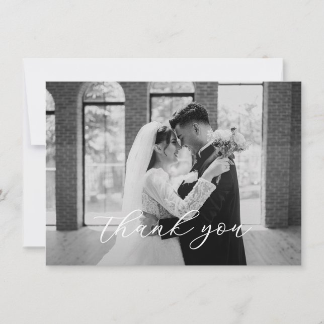 Elegant Script Wedding Photo Thank You Card (Front)