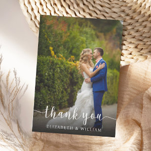 Elegant Script Wedding Photo Thank You Card