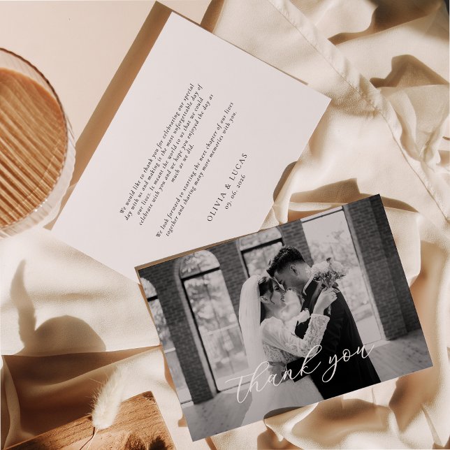 Elegant Script Wedding Photo Thank You Card (Creator Uploaded)