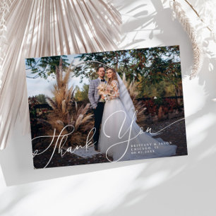 Elegant Script Wedding Photo Thank You Card