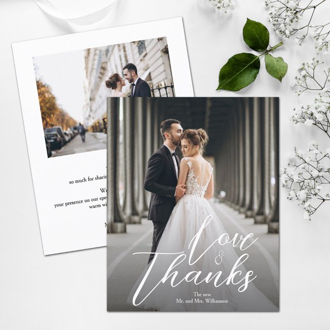 Elegant Script Wedding Photo Thank You Card (Creator Uploaded)