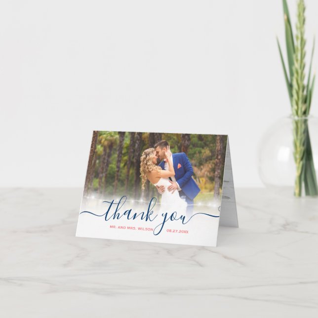 Elegant Script Wedding Photo Thank You Cards (Front)