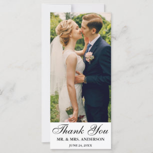 Elegant Script Wedding Photo Thank You Long Card