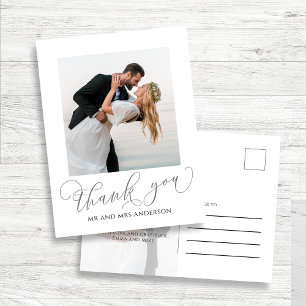 Elegant Script Wedding Photo Thank You Postcard