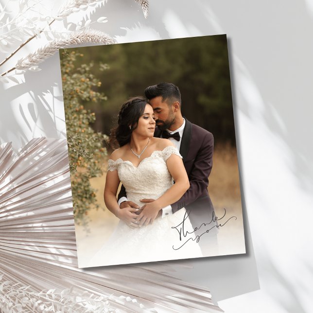 Elegant Script Wedding Photo Thank You  Postcard (Elegant Script Wedding Photo Thank You Postcard)