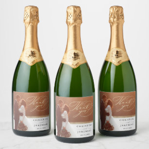 Elegant Script Wedding Photo Thank You Sparkling Wine Label
