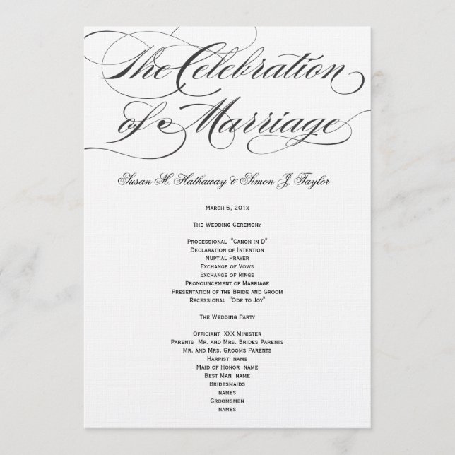 Elegant Script  Wedding Program - Black Programme (Front)