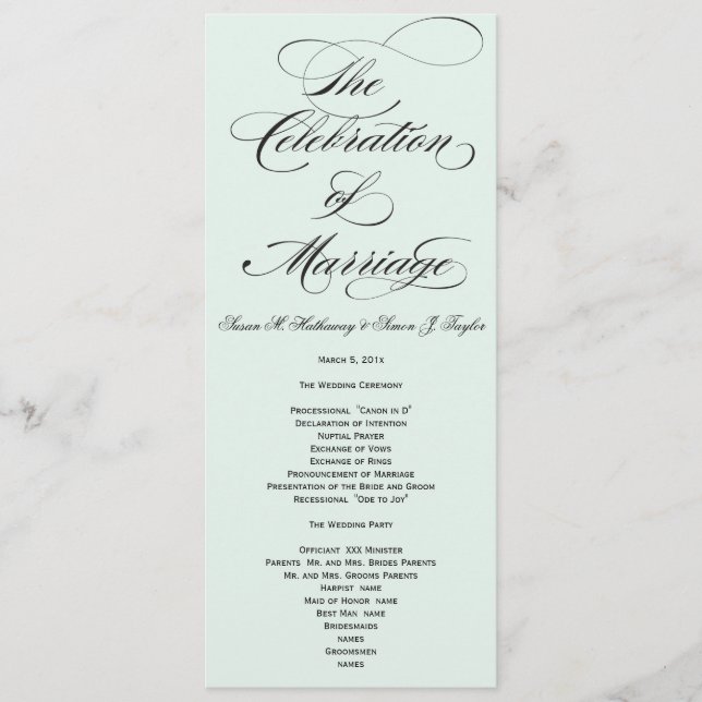 Elegant Script  Wedding Program - Blue Programme (Front)