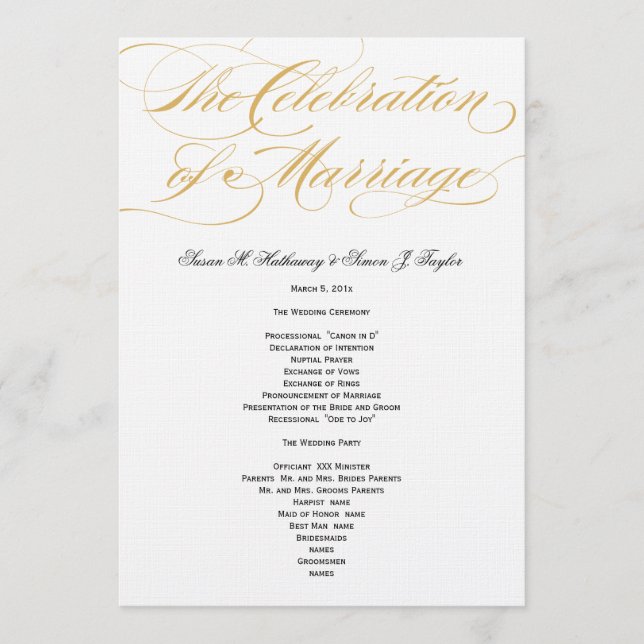 Elegant Script  Wedding Program - Gold & Black Programme (Front)
