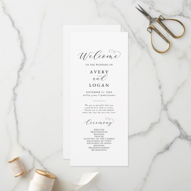 Elegant Script Wedding Program Programme (Front/Back In Situ)