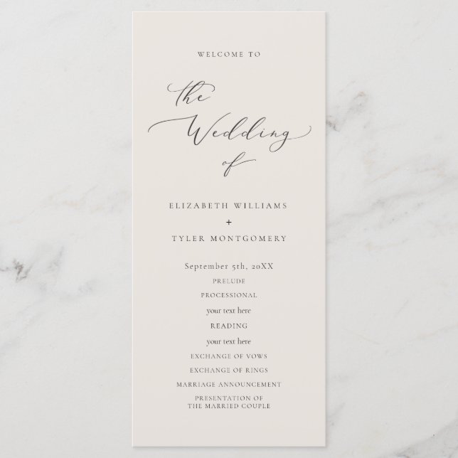 Elegant Script Wedding Program Programme (Front)