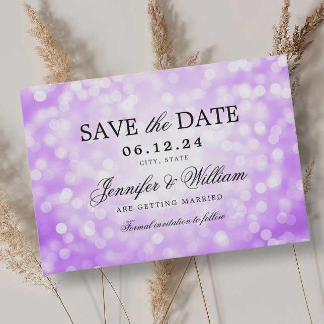 Elegant Script Wedding Purple Bokeh Lights Save The Date (Elegant Script Wedding Purple Bokeh Lights Save The Date)