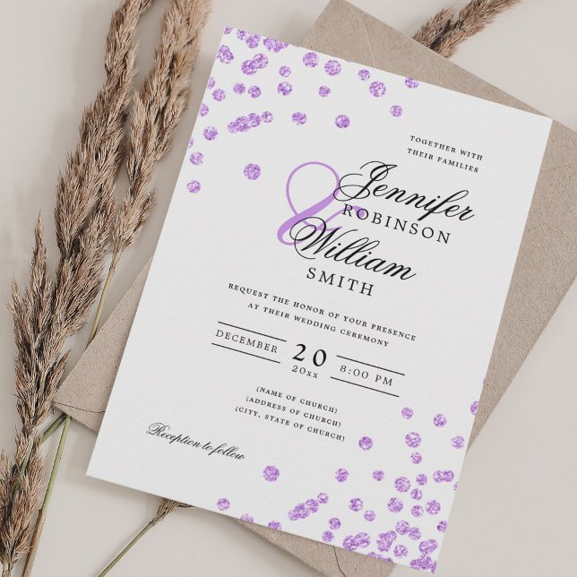 Elegant Script Wedding Purple Glitter Confetti  Invitation (Elegant Script Wedding Purple Glitter Confetti Invitation)