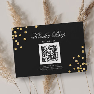 Elegant Script Wedding QR RSVP Gold Blac Confetti 