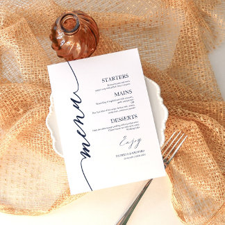 Elegant Script Wedding Reception Dinner Menu Card