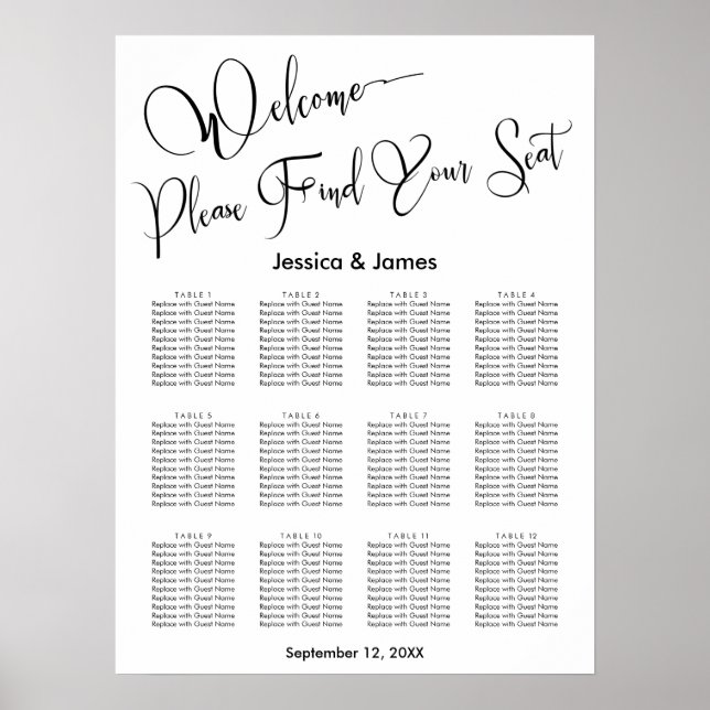 Elegant Script Wedding Reception Seating Chart (Front)