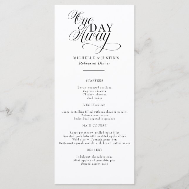 Elegant Script Wedding Rehearsal Dinner Menu (Front)