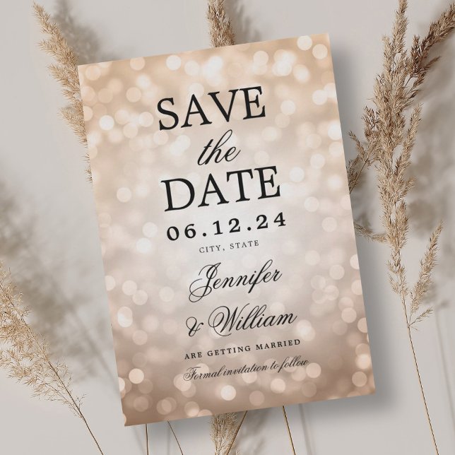 Elegant Script Wedding Rose Gold Bokeh Lights  Save The Date (Elegant Script Wedding Rose Gold Bokeh Lights Save The Date)