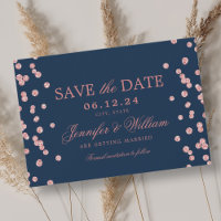 Elegant Script Wedding Rose Gold Confetti Navy 