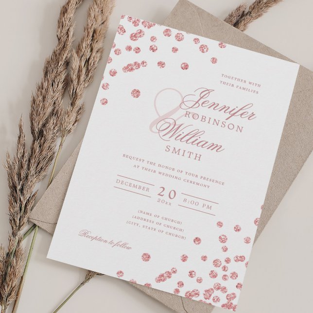 Elegant Script Wedding Rose Gold Confetti QR RSVP Invitation (Elegant Script Wedding Rose Gold Confetti QR RSVP Invitation)