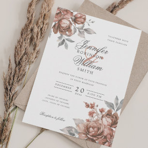 Elegant Script Wedding Rose Gold Rustic Floral Invitation