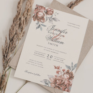 Elegant Script Wedding Rose Gold Rustic Floral  Invitation