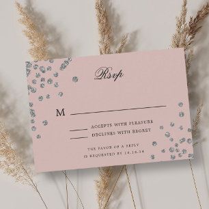Elegant Script Wedding RSVP Silver Confetti Blush Card