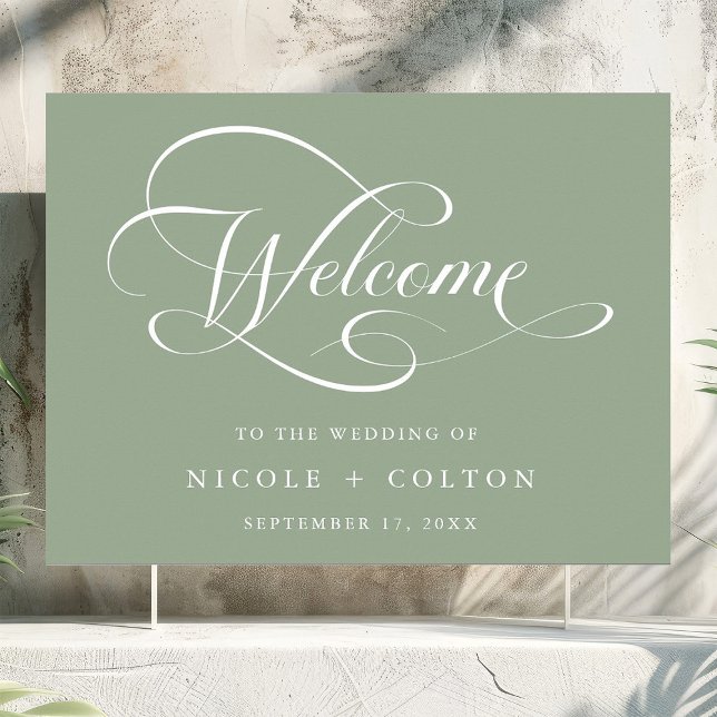 Elegant Script Wedding Sage Green Welcome Sign (Creator Uploaded)
