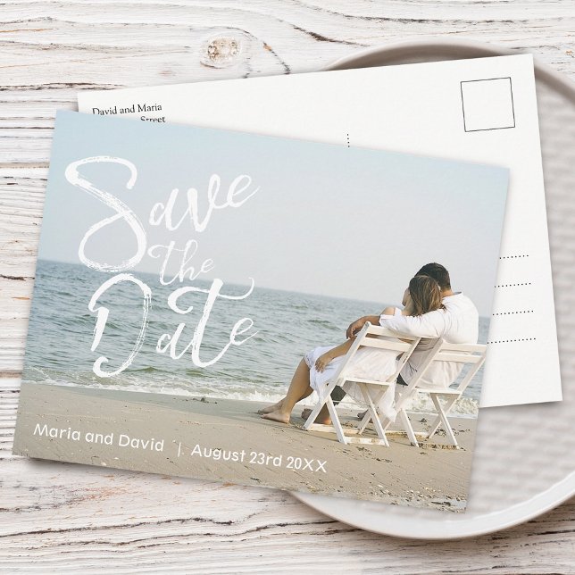 Elegant Script Wedding Save the Date Announcement Postcard (Elegant Script Wedding Save the Date Announcement Postcard)