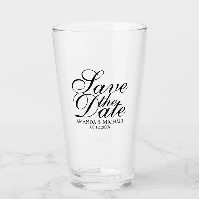 Elegant Script Wedding Save the Date Glass (Front)