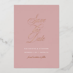 Elegant Script Wedding Save The Date Rose Gold