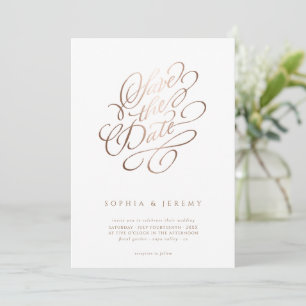 Elegant Script Wedding Save The Date Rose Gold Invitation