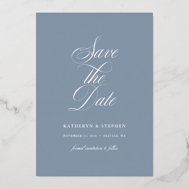 Elegant Script Wedding Save The Date Silver (Front)