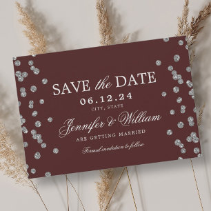 Elegant Script Wedding Silver Confetti Burgundy  Save The Date