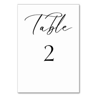 Elegant Script Wedding Table Card Black and White