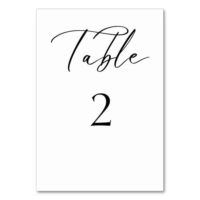 Elegant Script Wedding Table Card Black and White (Front)