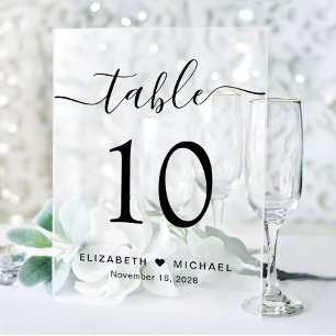 Elegant Script Wedding Table Number Frosted Acrylic Sign