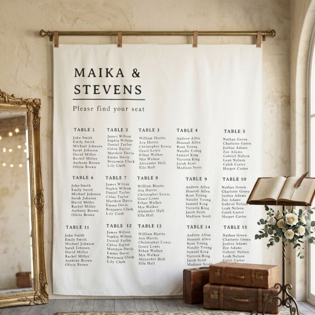 Elegant Script Wedding Table Seating Chart Foam Tapestry (Creator Uploaded)