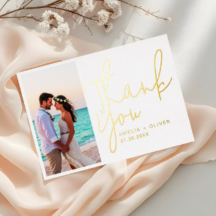 Elegant Script Wedding Thank You Card in Gold Foil
