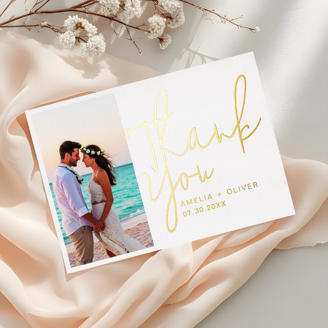 Elegant Script Wedding Thank You Card in Gold Foil (Creator Uploaded)