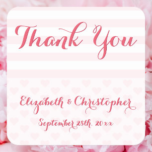 Elegant Script Wedding Thank You Favours Pink Hear Square Sticker