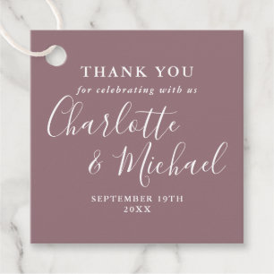 Elegant Script Wedding Thank You Mauve Favour Tags