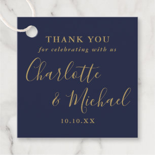 Elegant Script Wedding Thank You Navy Blue Gold Favour Tags