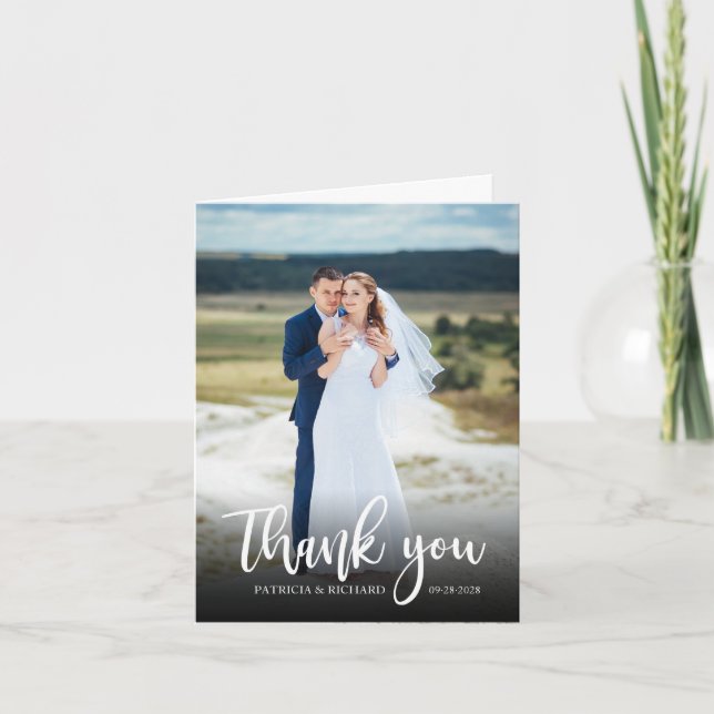 Elegant Script Wedding Thank You Photo Card (Front)
